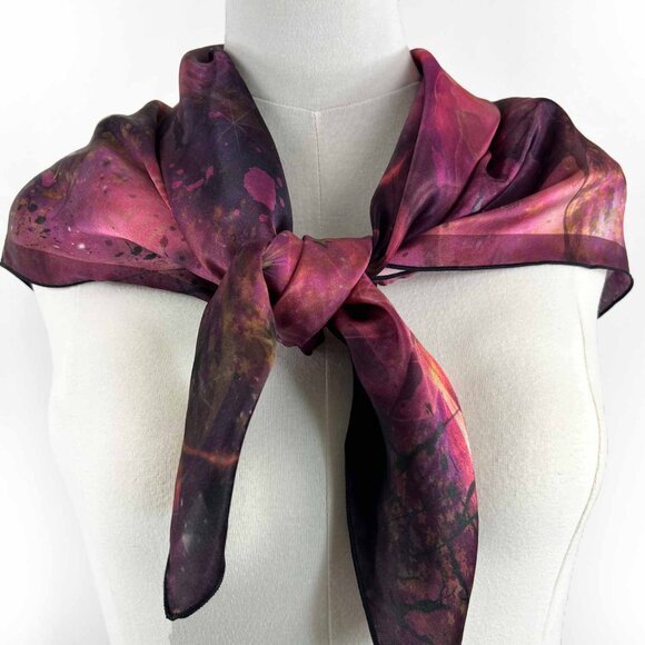 Hot Pink Abstract Cosmic Square Pure Silk Scarf - Picture 9 of 9